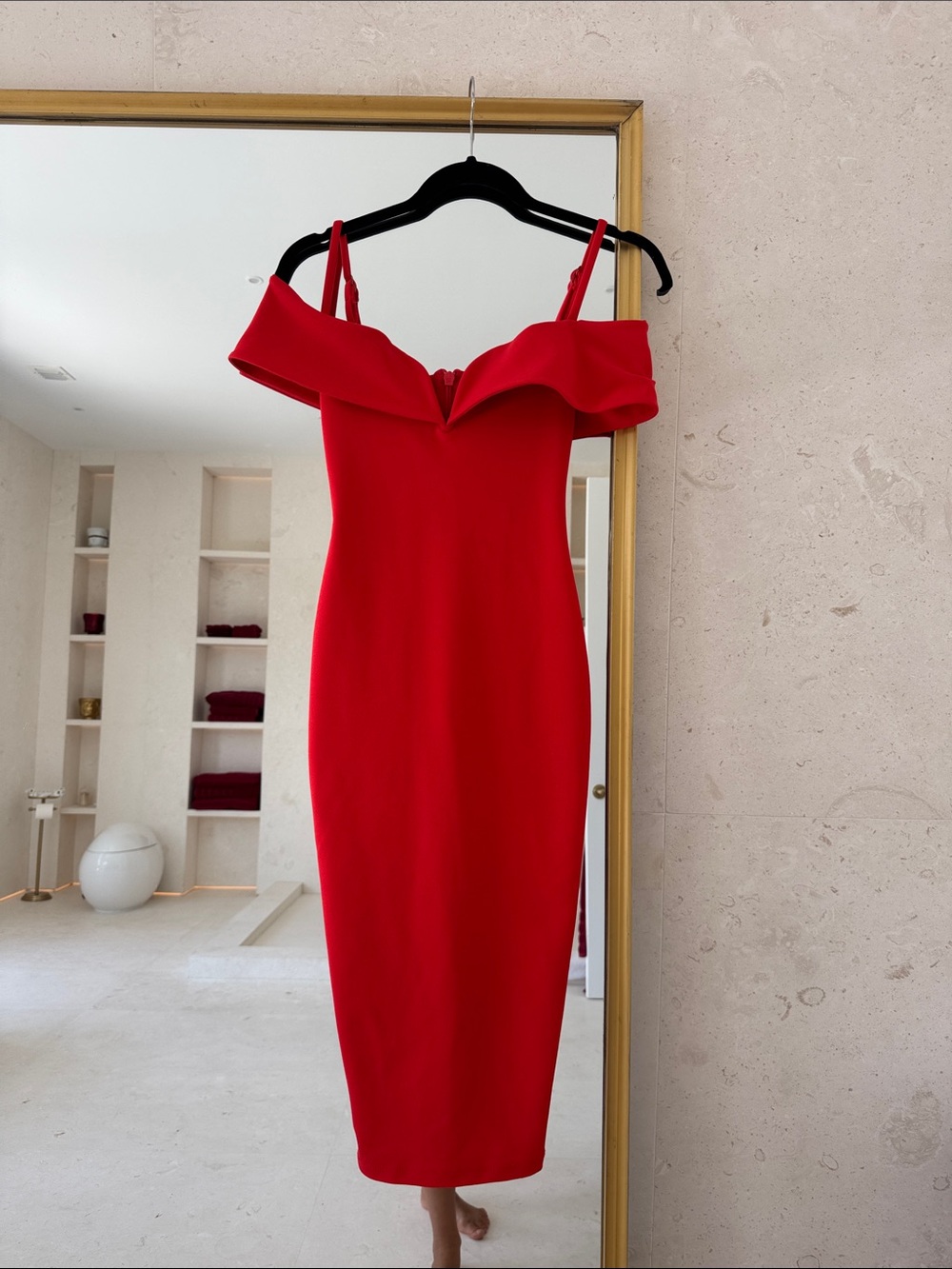 Nookie Red Off-Shoulder Ruffle Midi Dress
